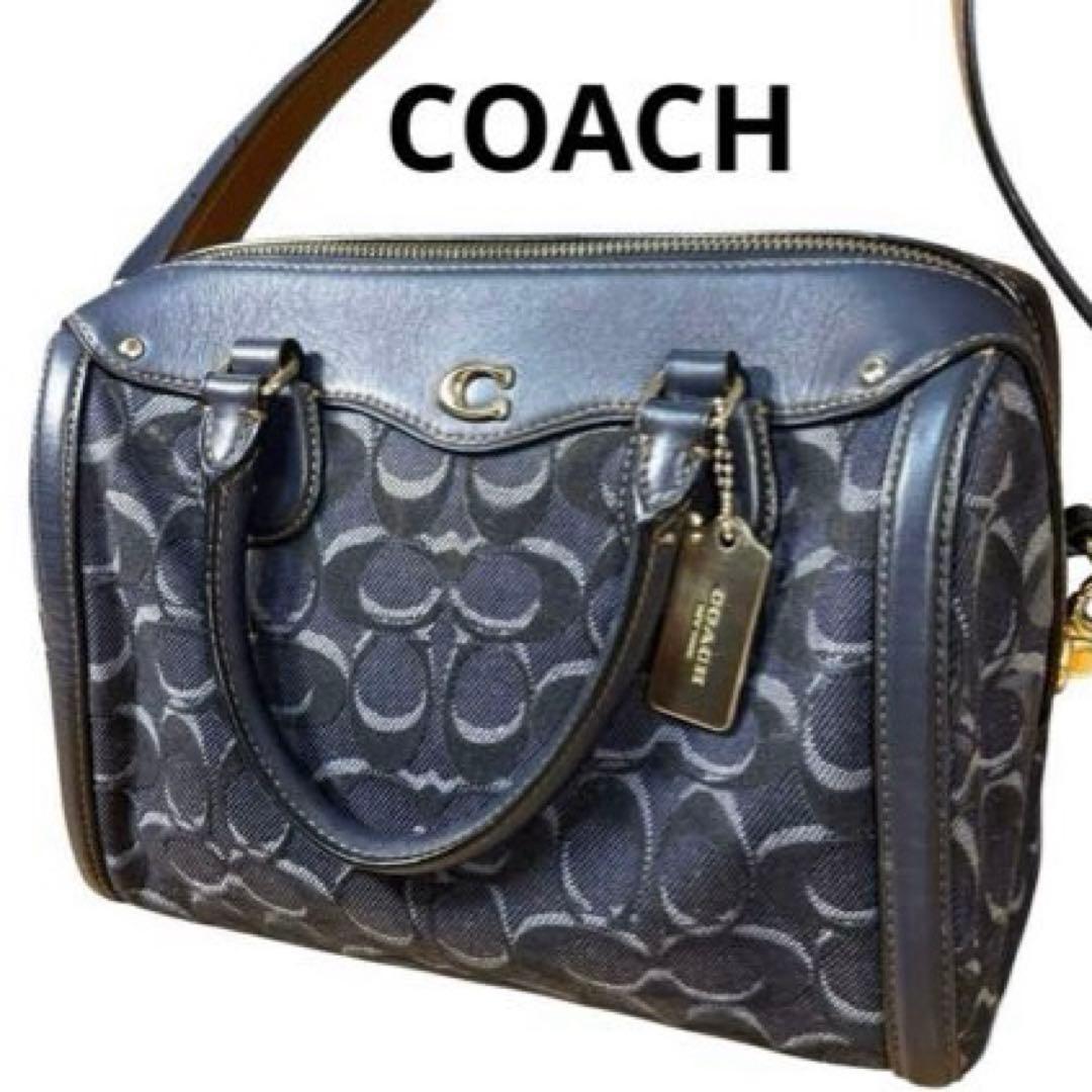 【美品】希少　COACH 2way バッグ シグネチャー　デニム　ボストン