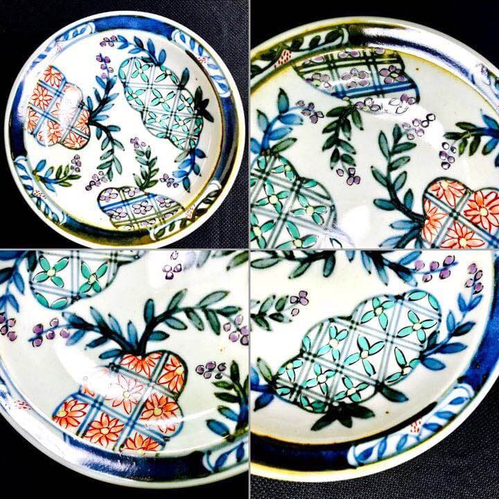 有田焼 5代 佐藤走波 66才 染錦辻が花文三寸お皿5枚セット