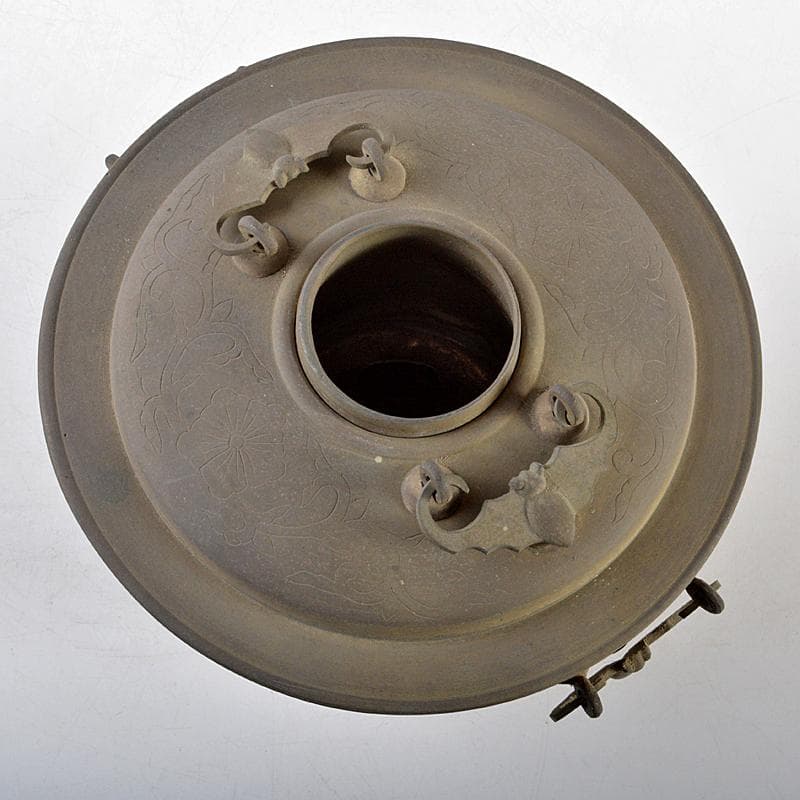 朝鮮美術　李王家美術工場造　蝙蝠手花彫金　神仙炉　宮廷料理器　V　R5820