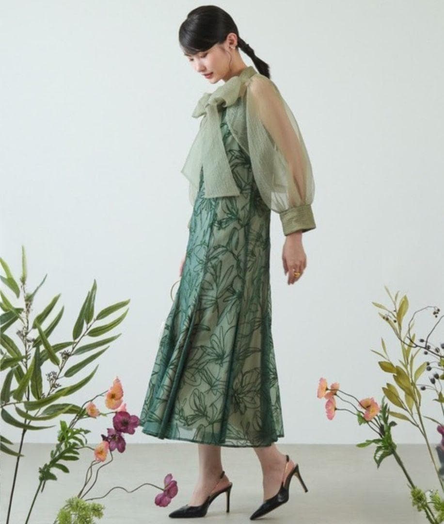 美品 カナ ボウタイ リボン ボレロ ワンピース L 結婚式 大きい ゆったり