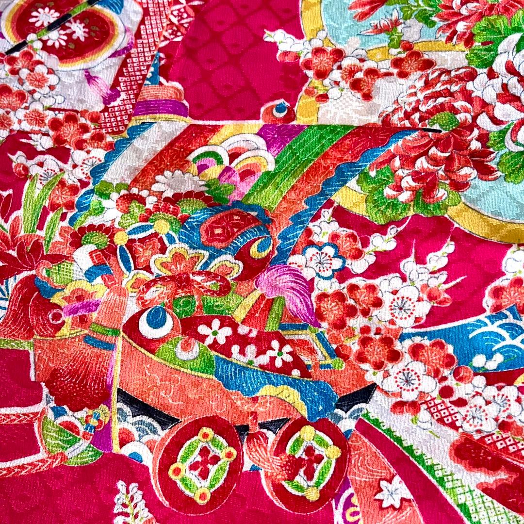 正絹 アンティーク着物 レトロ着物 ☆宝船 鶴丸 おめでたいがいっぱい 七五三