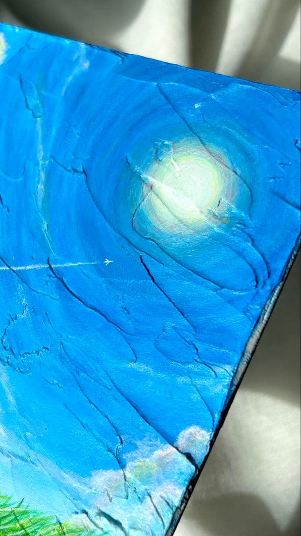 「いま、ここにいる」空の絵　猫の絵　キャンバス　メディウム　立体アート　雲の絵