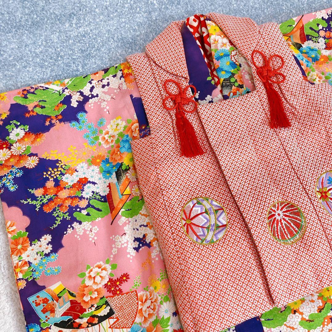 七五三 2歳 3歳 正絹 アンティーク 着物 被布 ビーズバッグ 草履 セット