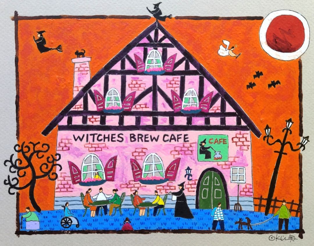 奥村ユズル　水彩画原画　魔女カフェ