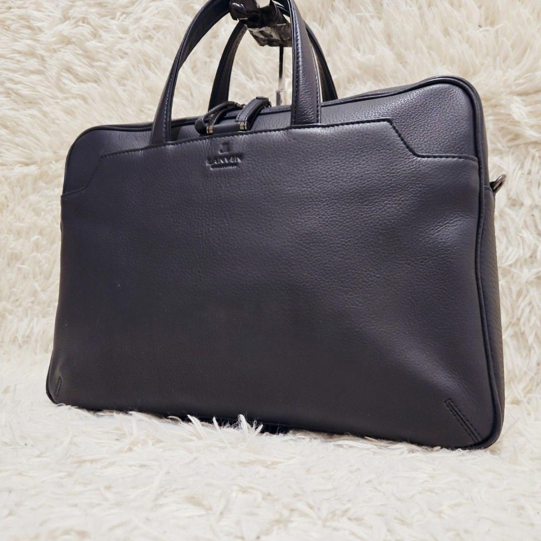 極美品 ランバン ビジネスバッグ A4可 オールレザー ネイビー PC収納 紺
