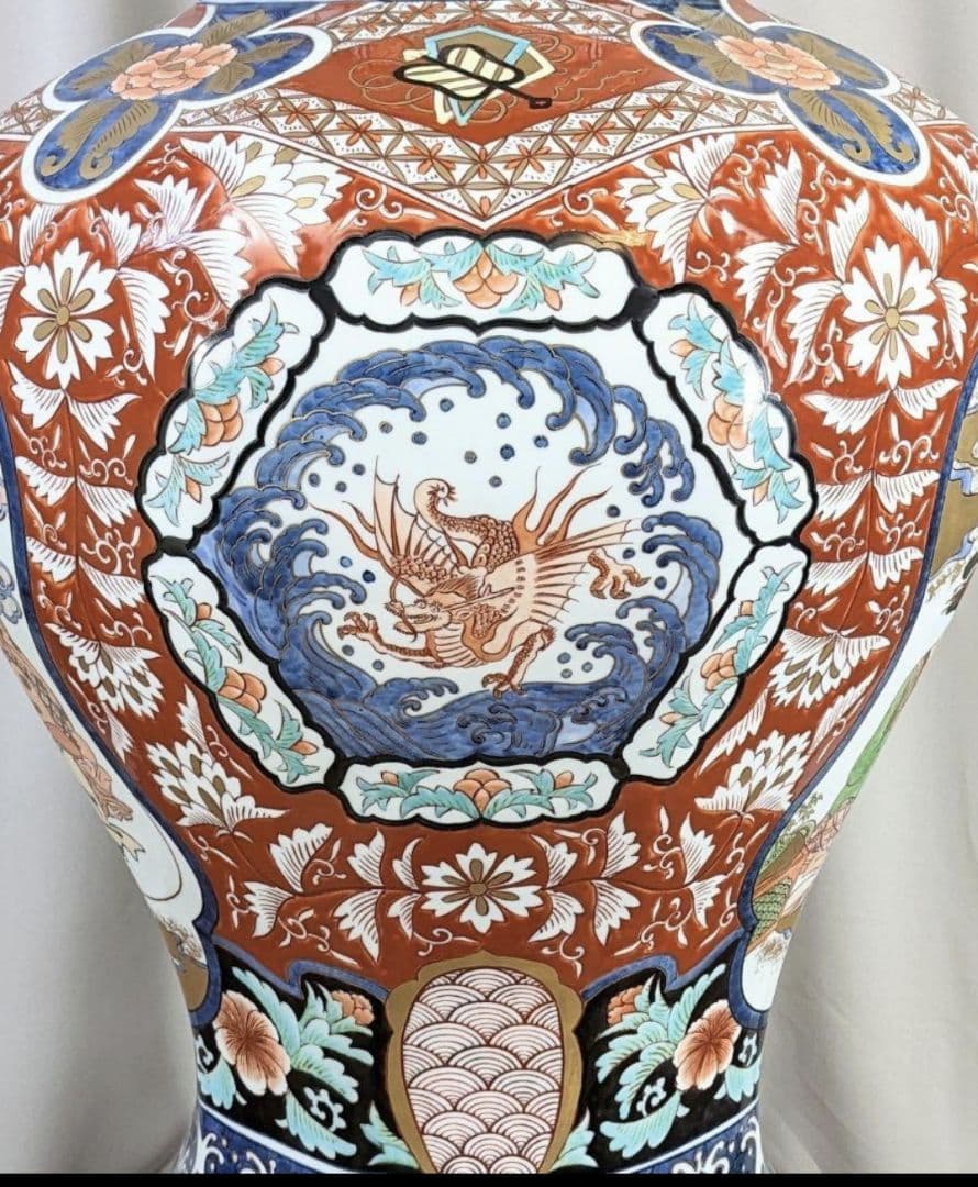 未使用　有田焼　沈香壺　色絵 神右衛門作　七福神　特大八角三段　総手描 干支龍