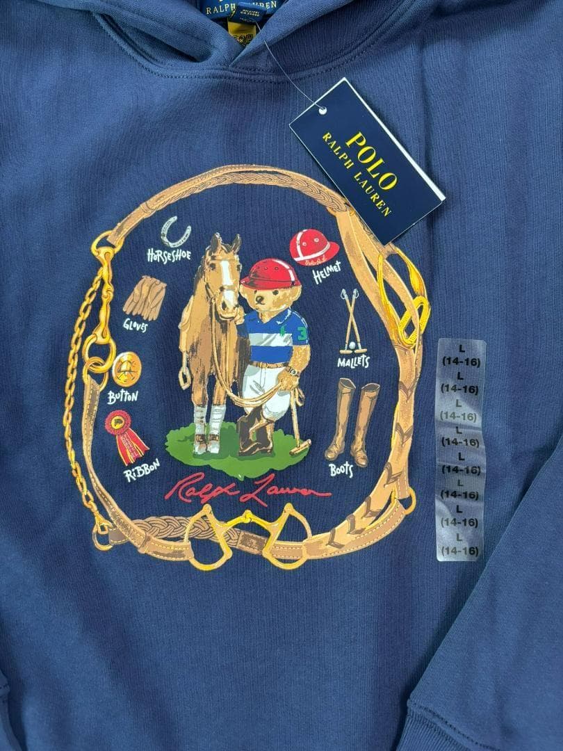 今季新品ラルフローレンスウェット　ポロベア パーカー　紺色　ボーイズL160