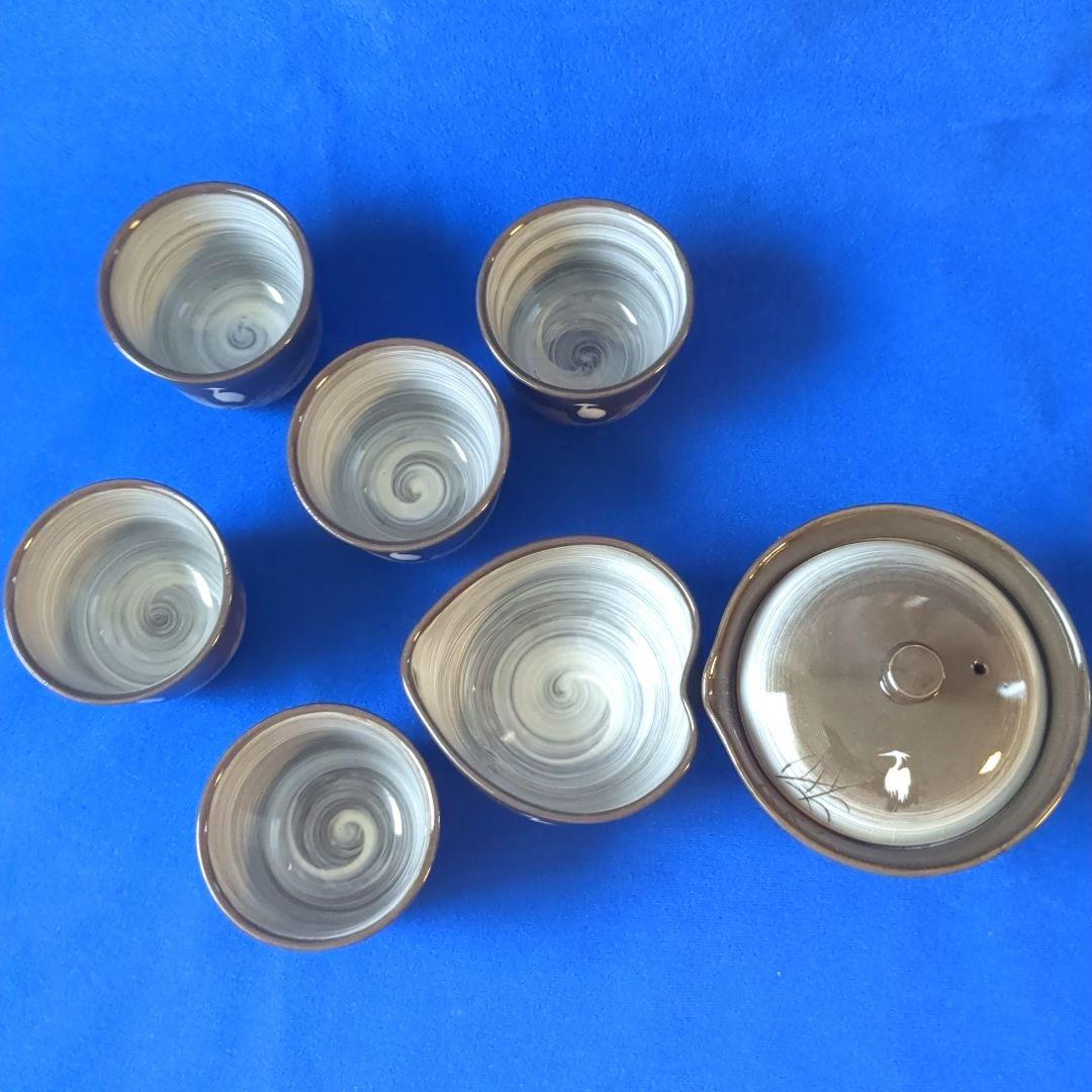 臥牛窯 現川焼 茶器セット 無形文化財指定　十三代横石臥牛　刷毛白鷺図