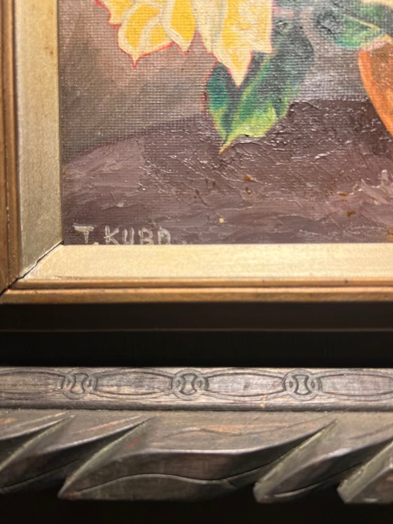 時代物　肉筆油彩画　薔薇　vintage 直筆サインあり