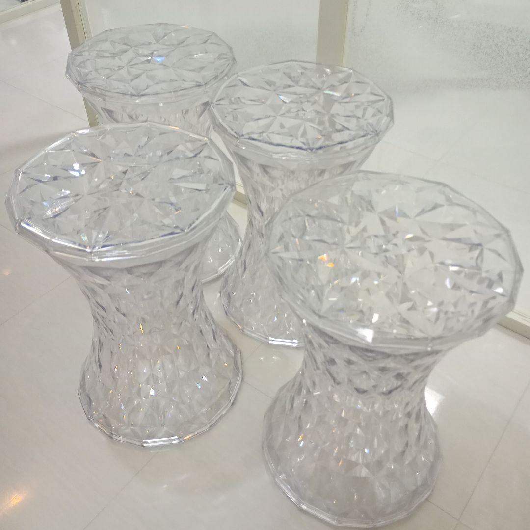 ４脚kartell スツール　クリア ダイヤモンドカット