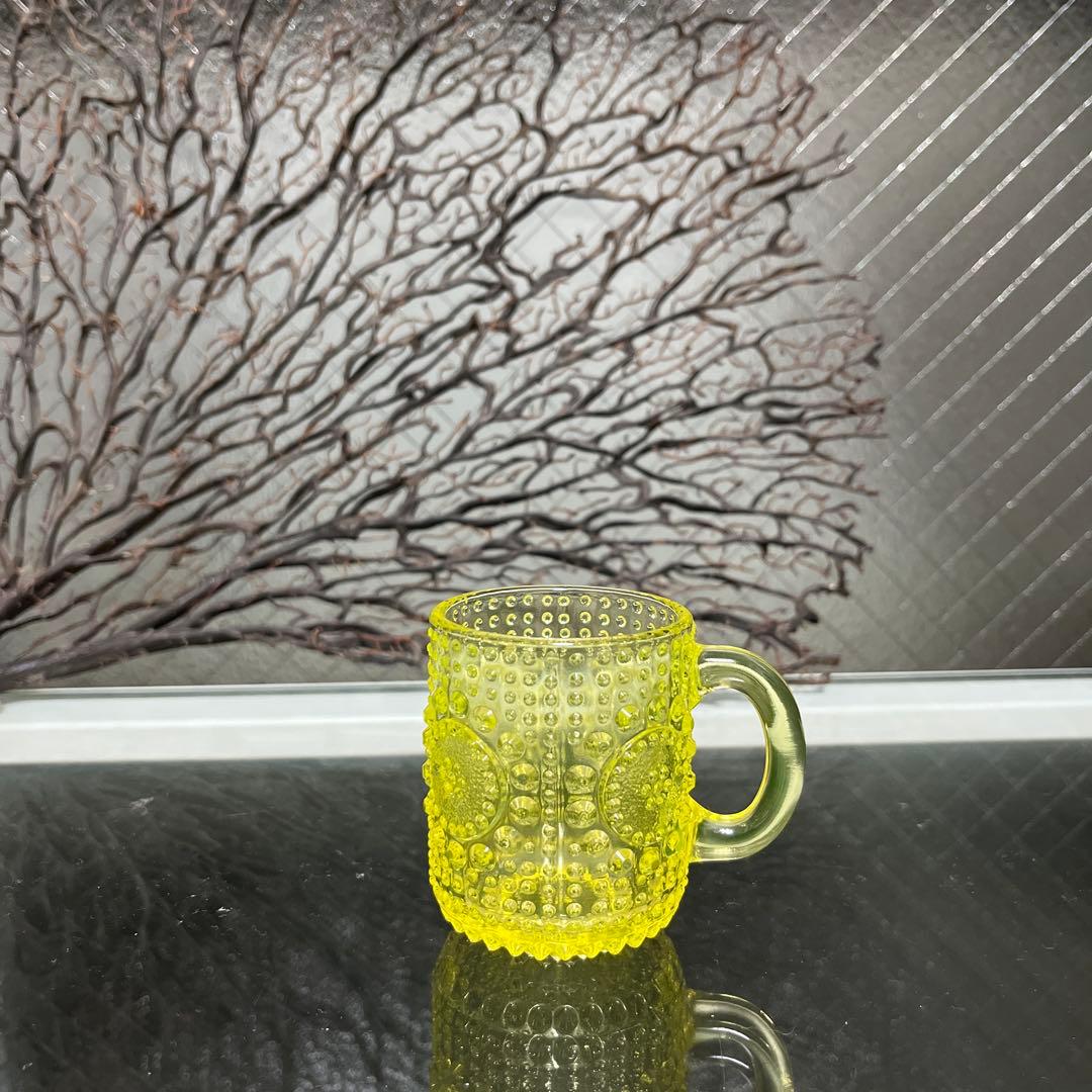 骨董　時代ガラス　フィンランド　グラッポニア マグカップ　ウランガラス１客④