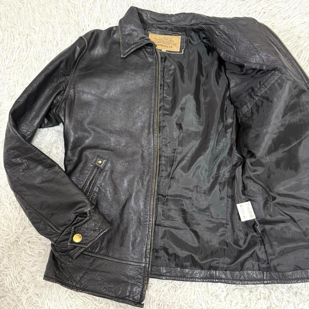 希少✨AVIREX 襟付き シングルライダースジャケット M ブラック レザー◎