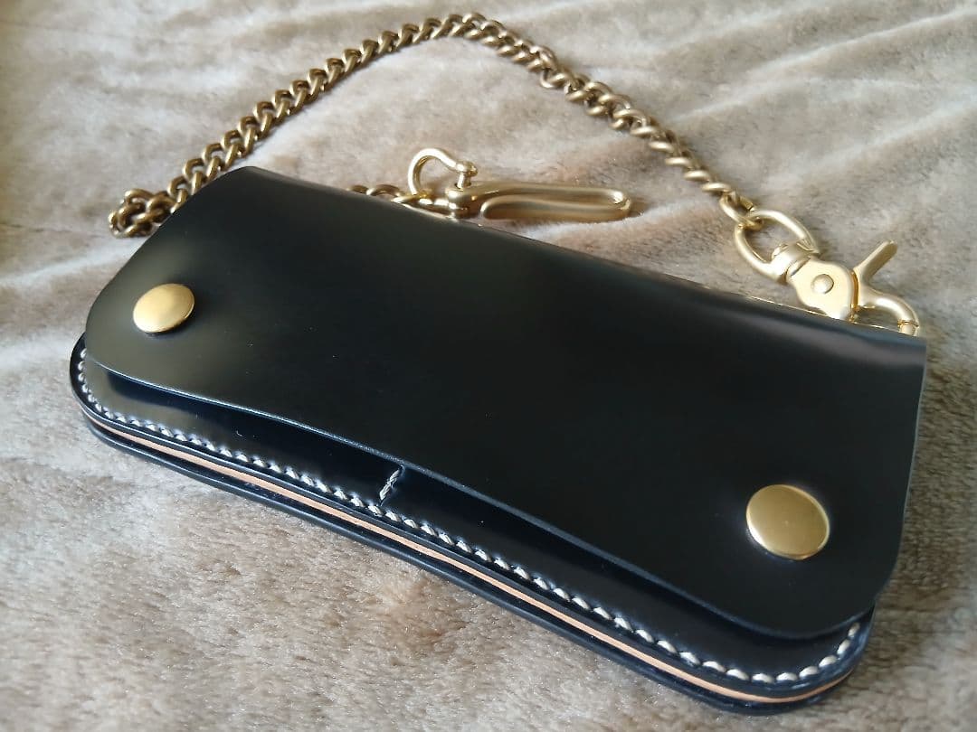 新喜皮革 オイルコードバン トラッカーウォレット ウォレットチェーン付き