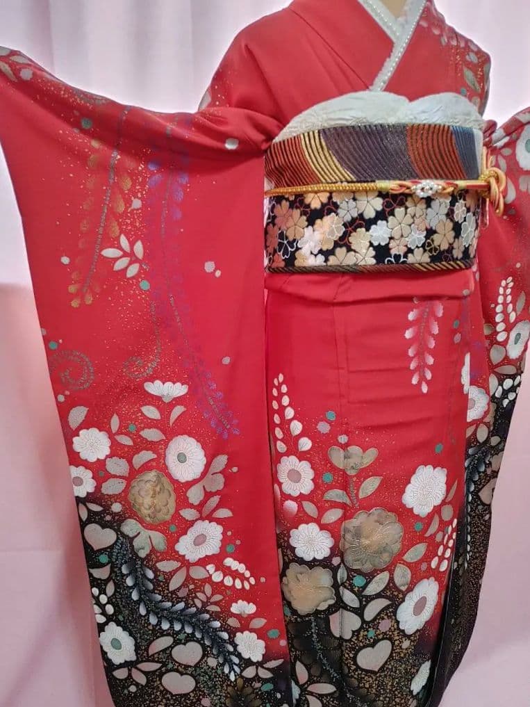 豪華　成人式　振袖　袋帯　帯揚げ 帯締め　赤/黒/ゴールド