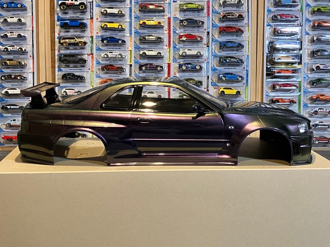 タミヤラジコンRC 日産スカイラインGT-R R34 塗装済スペアボディ偏光緑紫