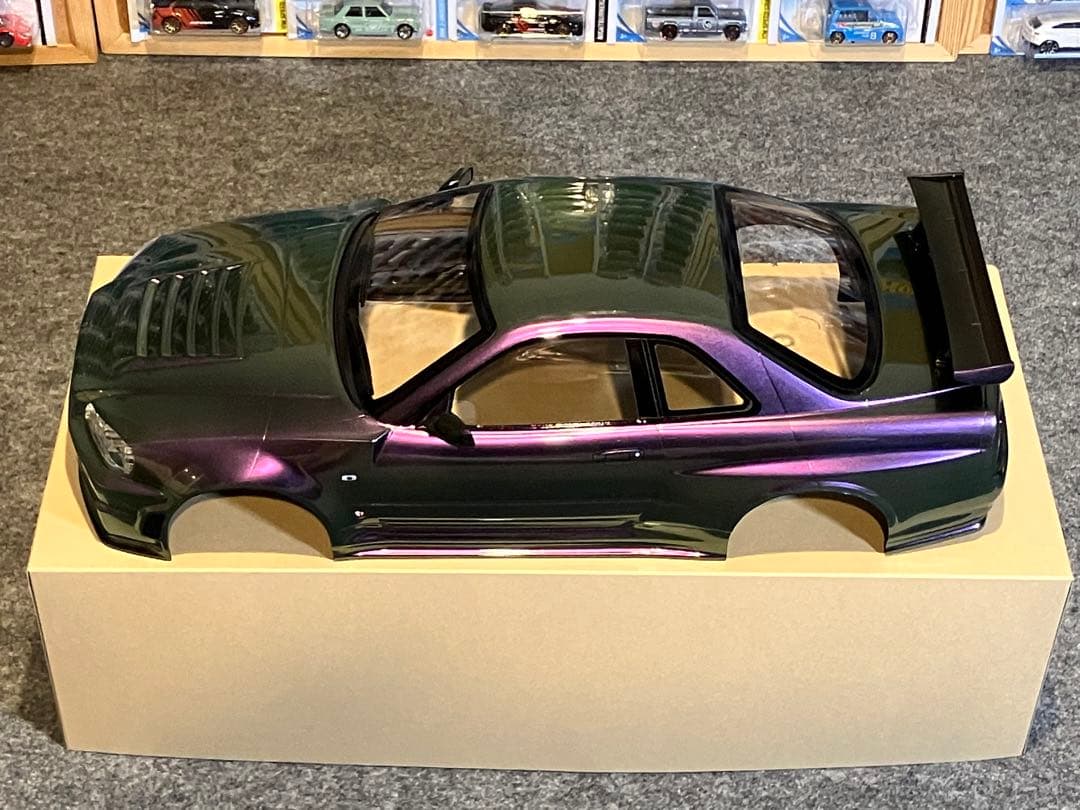 タミヤラジコンRC 日産スカイラインGT-R R34 塗装済スペアボディ偏光緑紫