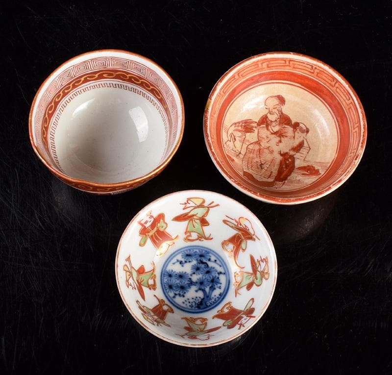 えびいち　大日本永楽造染付鳳凰文　赤絵人物文など　盃　3点　V　R3833
