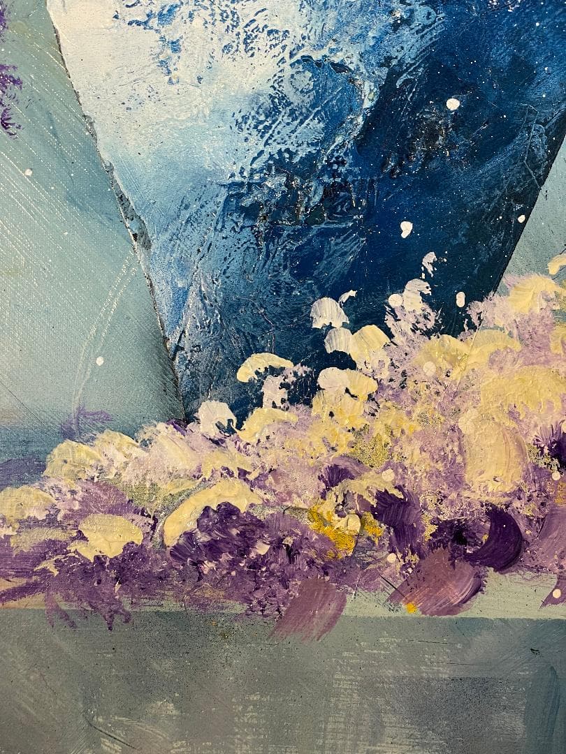 「真作」立川広己『パープルの花』静物画　油彩画　額装　サイン有り　F6号