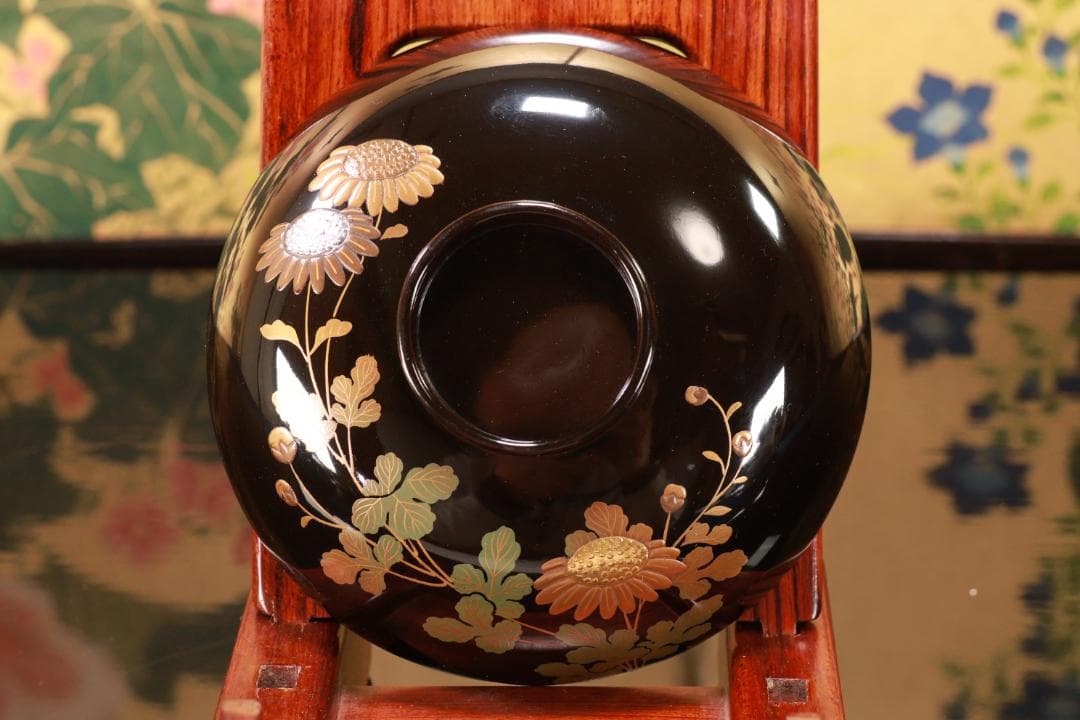 輪島塗　図替わり　草花蒔絵　吸物椀　五客　木製　BJ119