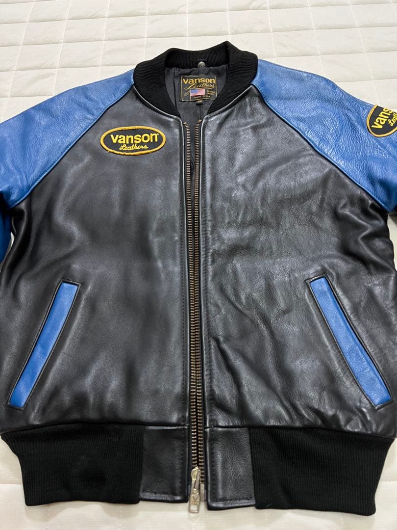 VANSON レザージャケット TJV バンソン青　黒 サイズ36 Sサイズ相当