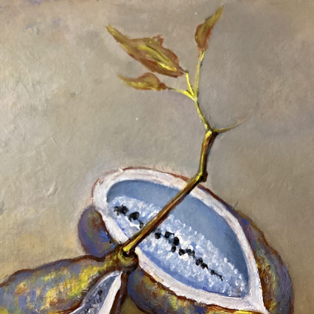 藤田嗣治在銘油彩画　色紙絵【　アケビ図　】　サイン有り額装前面ガラス仕様　即決品