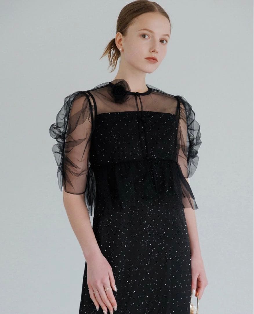 ブラックパーティードレス シースルー袖