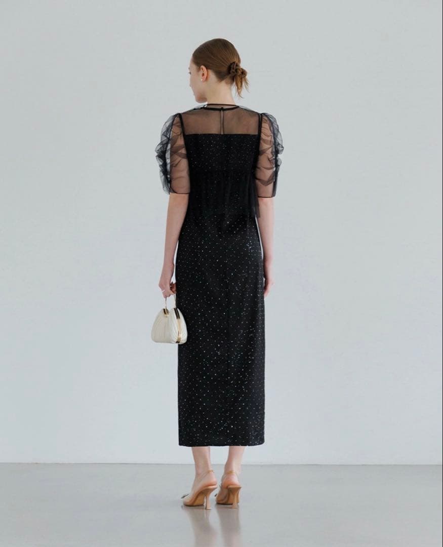 ブラックパーティードレス シースルー袖