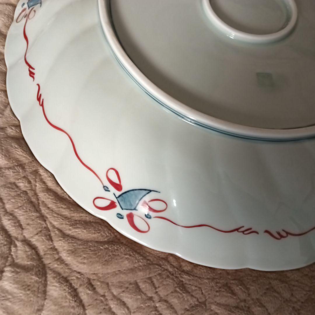 高級 色鍋島焼 瀬兵窯 肥前伊万里 藤花山水絵 飾り皿 金彩 直径約33cm