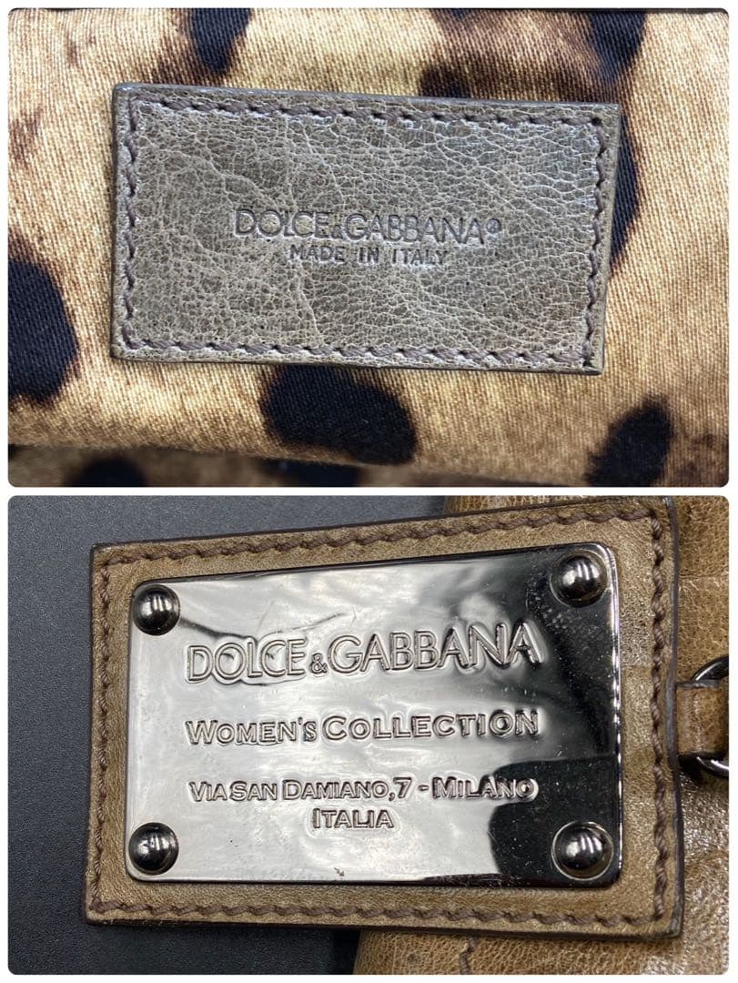 ドルチェ＆ガッバーナ 内側レオパード柄 ハンドバッグ ブラウン レザー