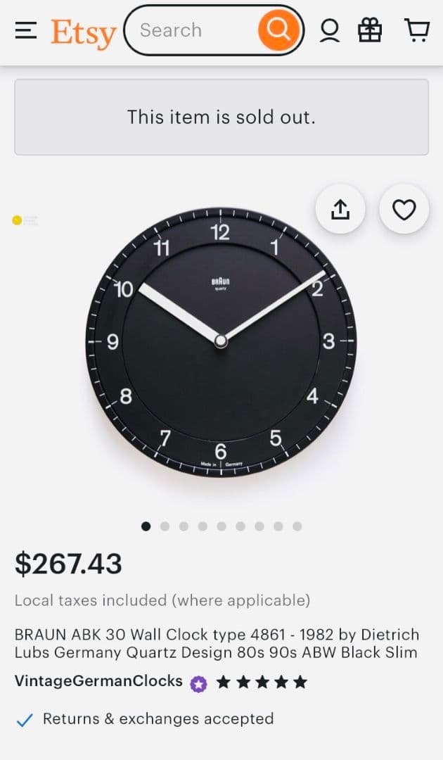 80S オリジナル BRAUN ABW30 TYPE 4861 ウォールクロック