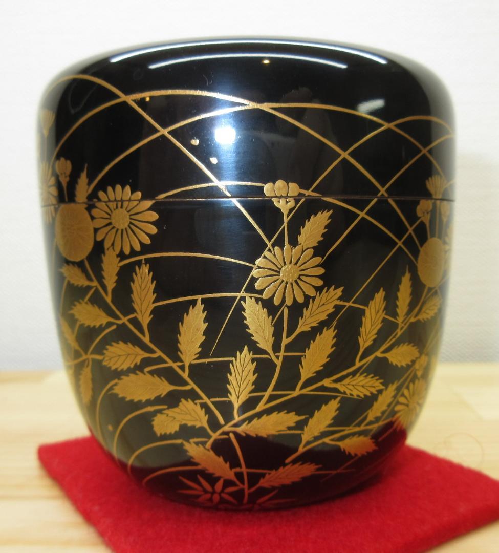 送料込【逢絢亭】茶道具 大棗 京塗 秋野蒔絵 真塗 木製 塗師 川端近左 共箱