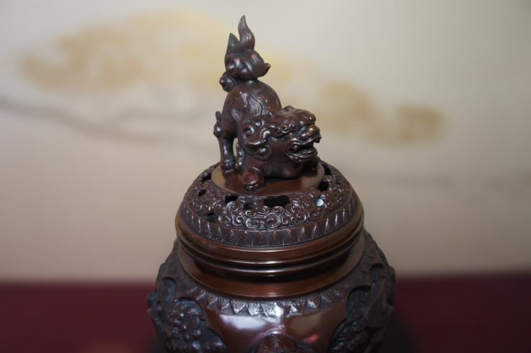 ★美品 高岡銅器 瑞峰作 新特大花鳥 高級銅製香炉 工芸作家造送料込み