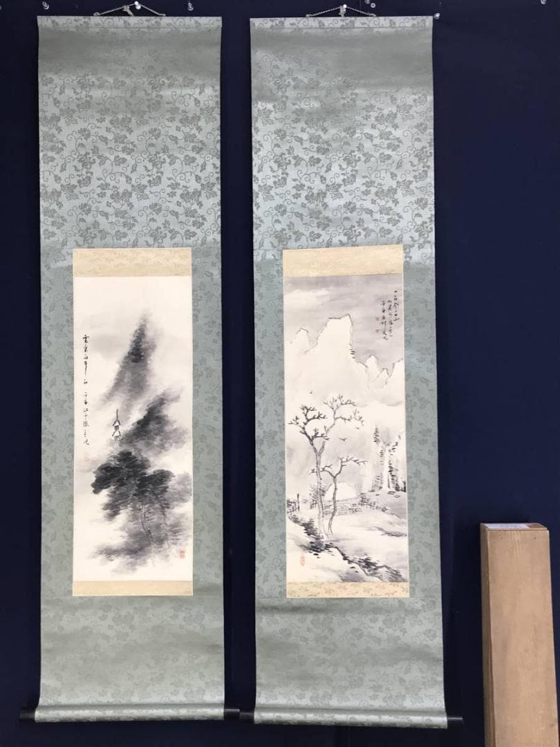 【真作】井上石邨/雪景山水/夏山山水/山水図/対幅/掛軸/名家伝来/AD-805