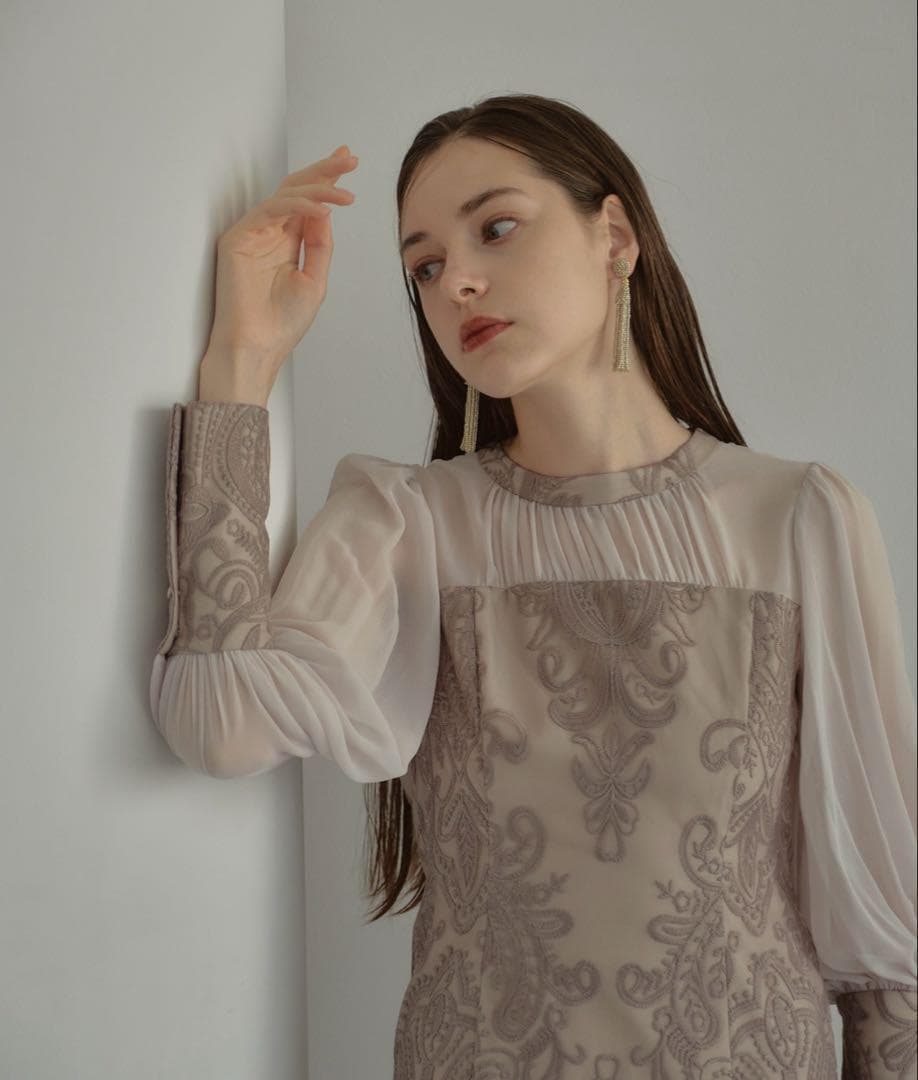 ANDRESD アンドレスド damask gather dress S