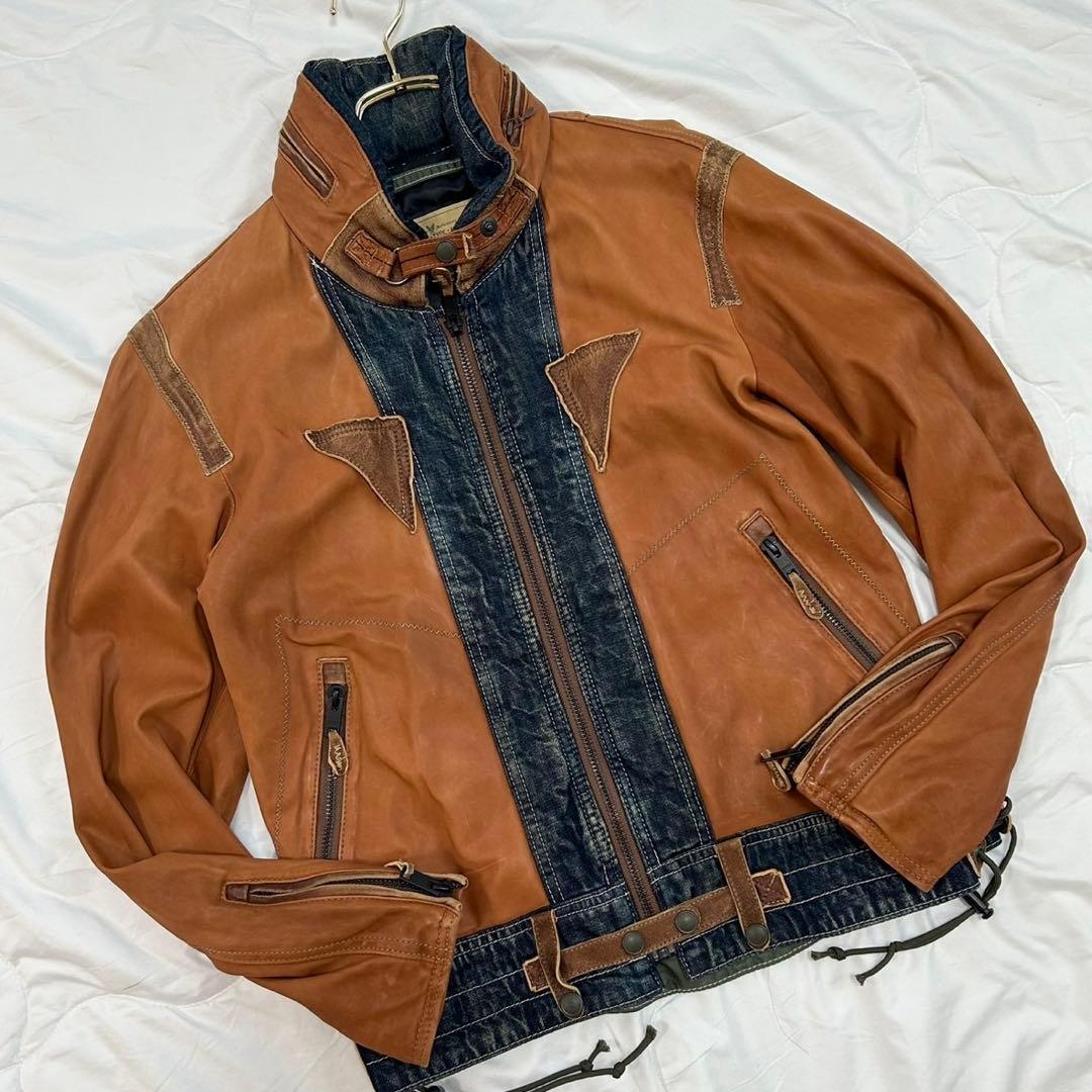 AVIREX アヴィレックス レザー デニム 切り替え レザージャケット