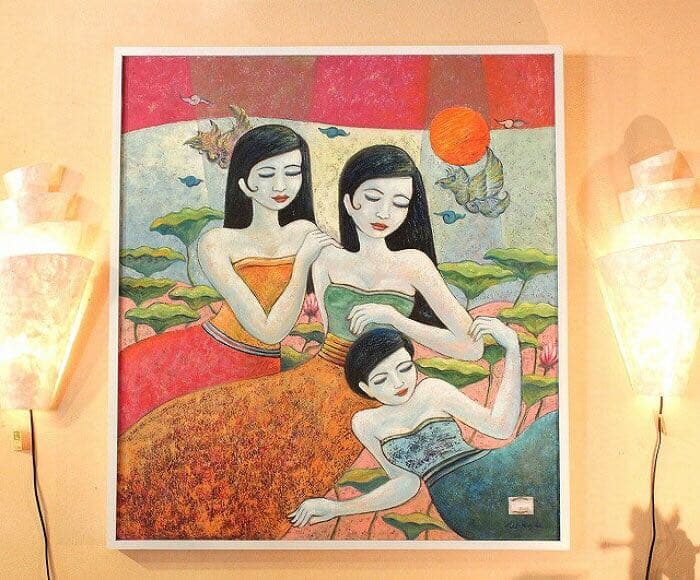 バリ絵画 バリアート 油絵 アジアン ボヘミアン 送料無料 アート タペストリ