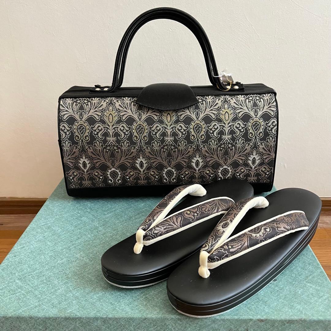 【新品未使用】西陣織 おしゃれ草履＆バッグセット Mサイズ シックモダン