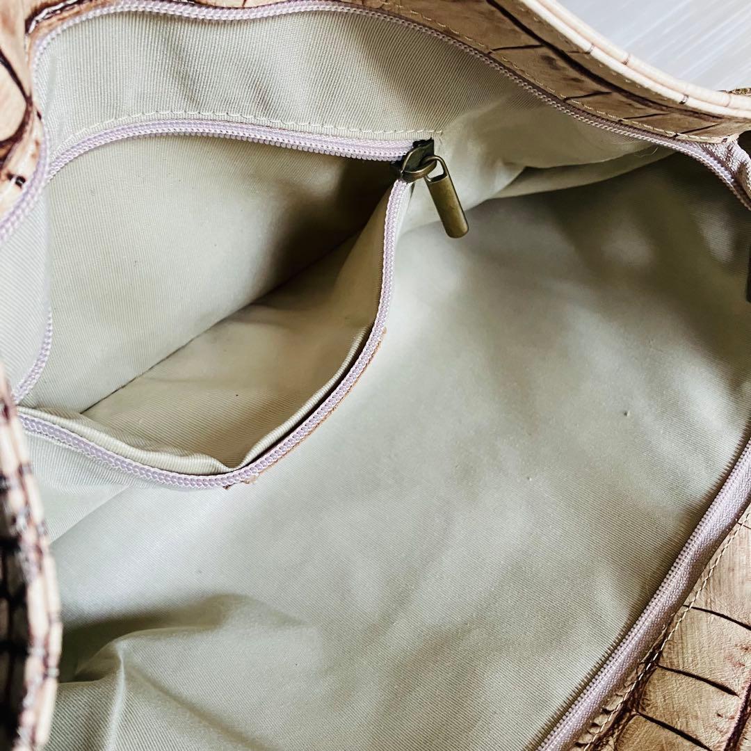 美品✨イタリア製 本革クロコ型押し 肩掛けトートバッグ ショルダーバッグ A4可