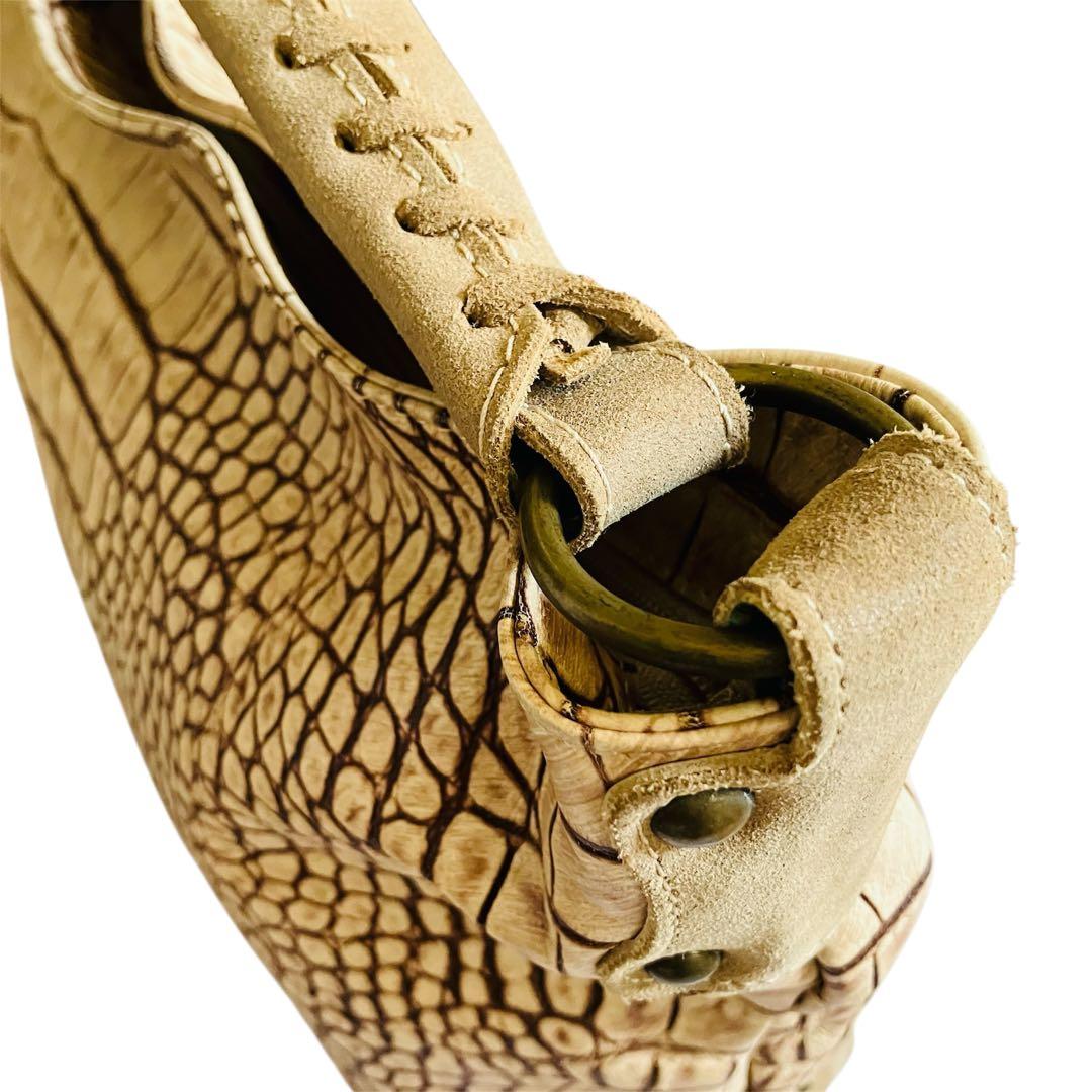 美品✨イタリア製 本革クロコ型押し 肩掛けトートバッグ ショルダーバッグ A4可