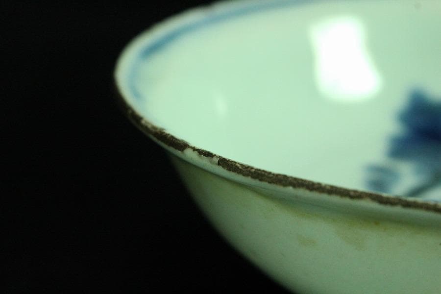 唐物 古染付 青花 青菜紋 皿 十件揃 虫喰い 中国(K-A408)