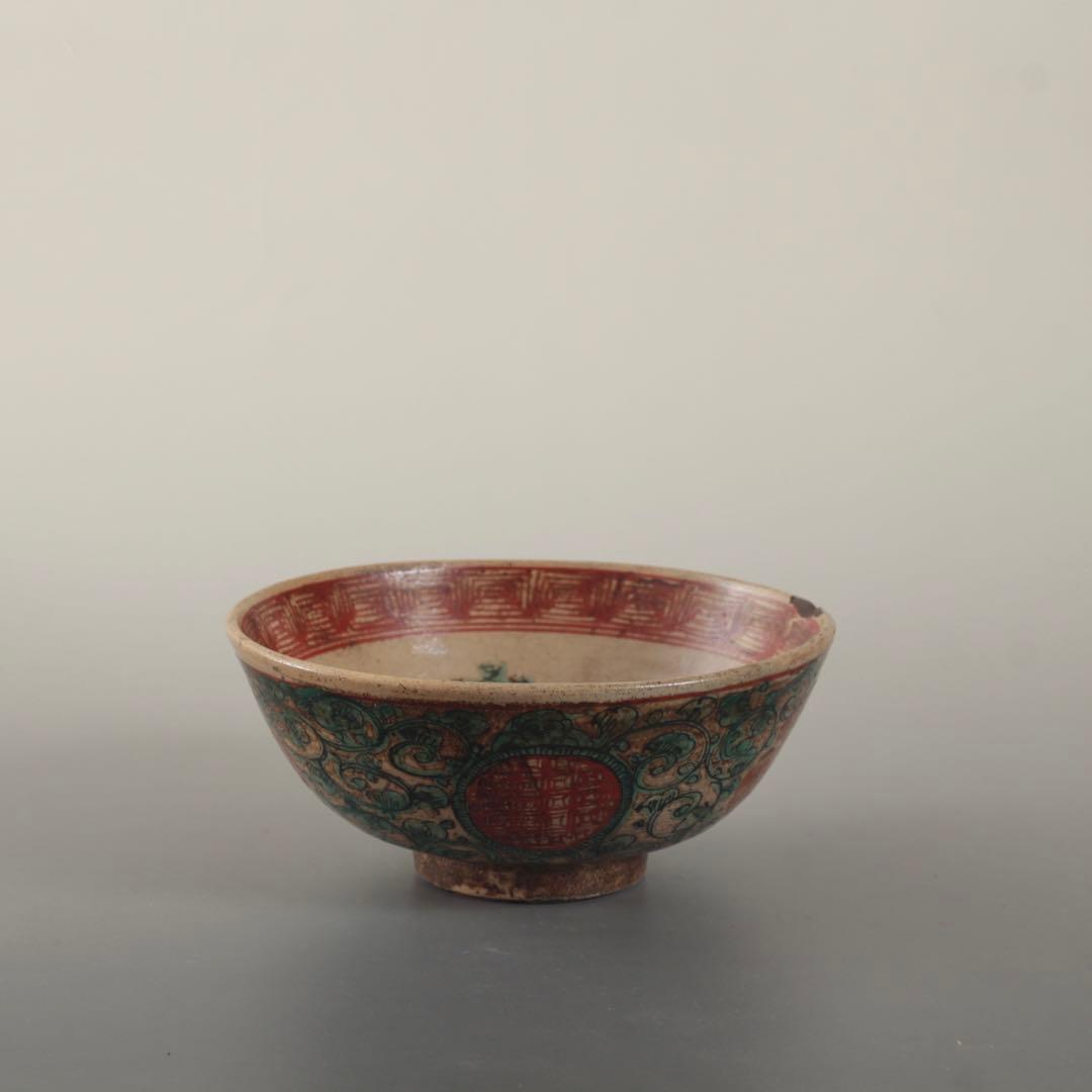 赤絵 茶碗 幕末〜明治 志手原焼 茶道具 古美術 古道具