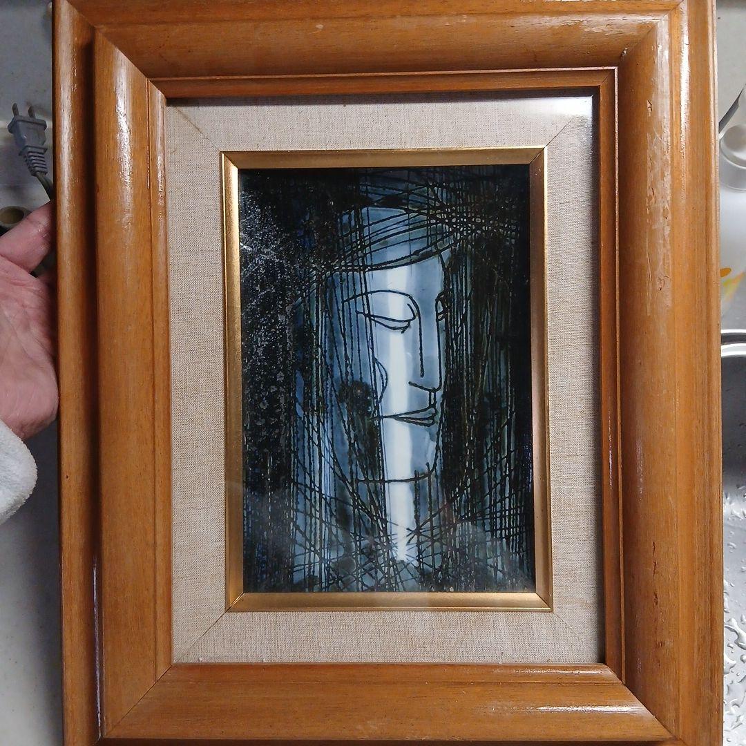 木製フレーム 陶器抽象画