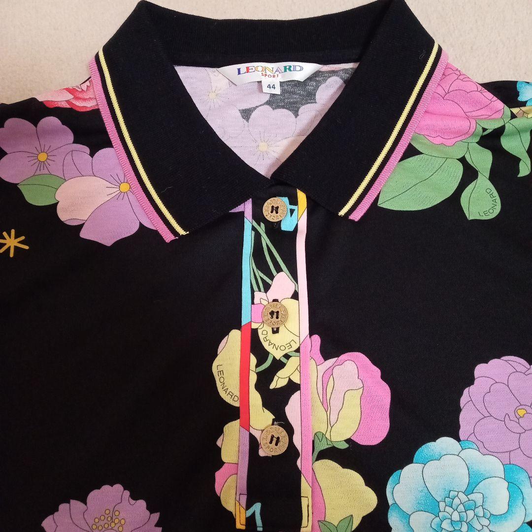 レオナール　スポーツ　長袖ポロシャツ　花柄　大きいサイズ　サイズ44