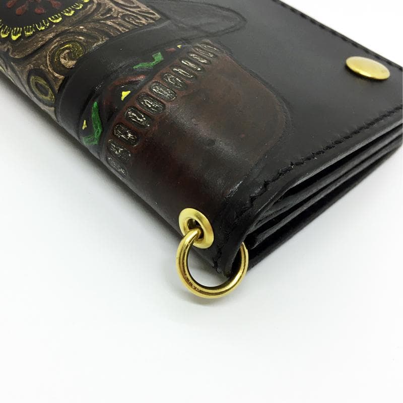 ミドルトラッカーウォレット 真鍮 ★メキシカンスカル&ローズ★