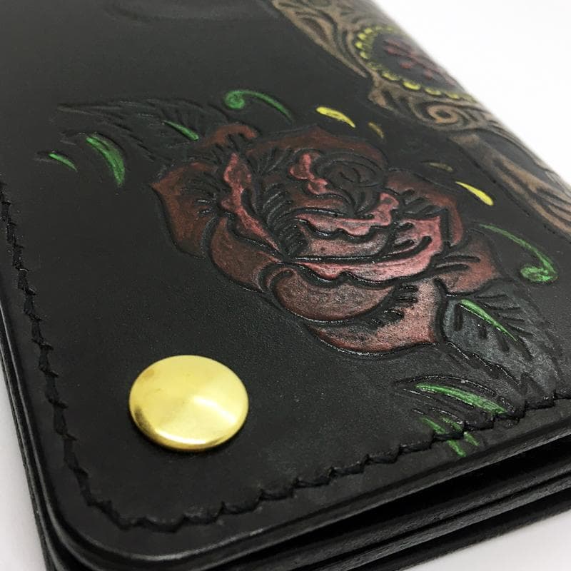 ミドルトラッカーウォレット 真鍮 ★メキシカンスカル&ローズ★