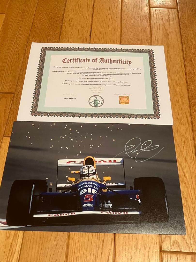 ナイジェル　マンセル　ウィリアムズ　ルノー　直筆サイン　証明書付き