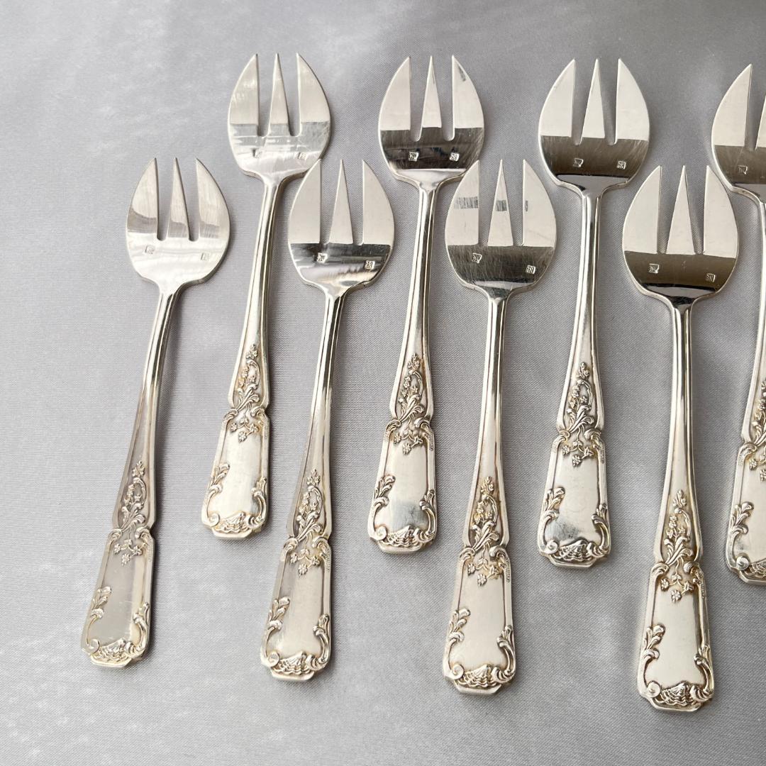 【仏蘭西】アールヌーボー オイスターフォーク 12本 13cm ケース