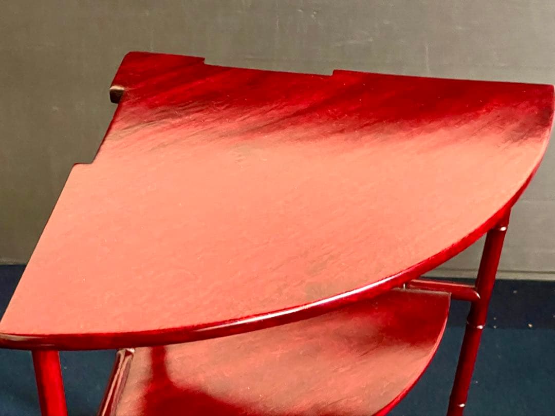 【美品】「祖」 唐木 扇面 竹節 三重棚 煎茶飾り棚 茶棚 紙箱 (27あ①)