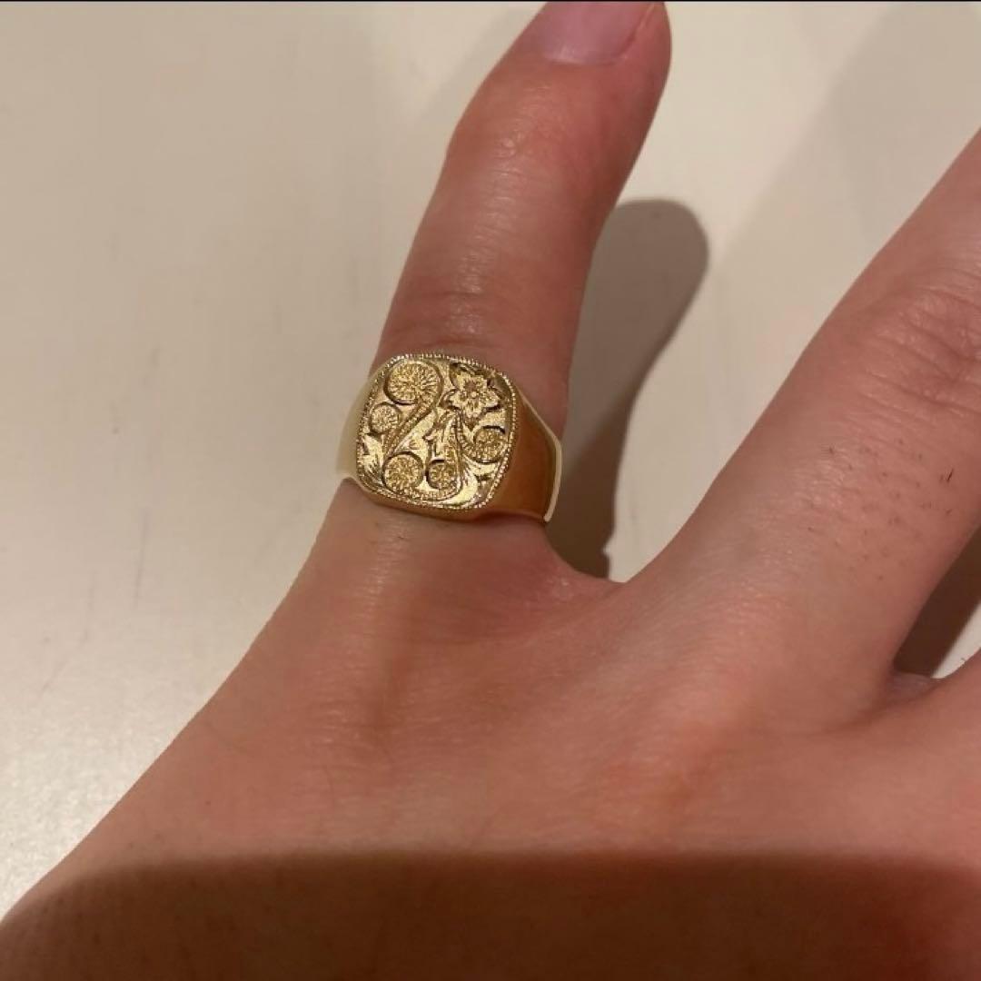 美品！ フルオーダー！手彫り K18 リング 印台 シグネット