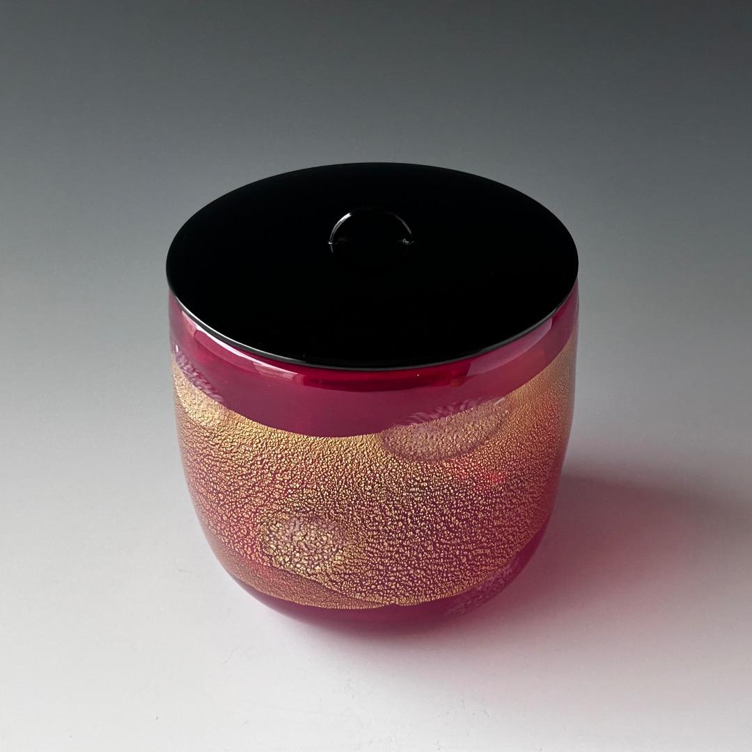 茶道具　金彩　ガラス　水指　銘「花火」石橋忠三郎　共箱　工芸　夏　茶会